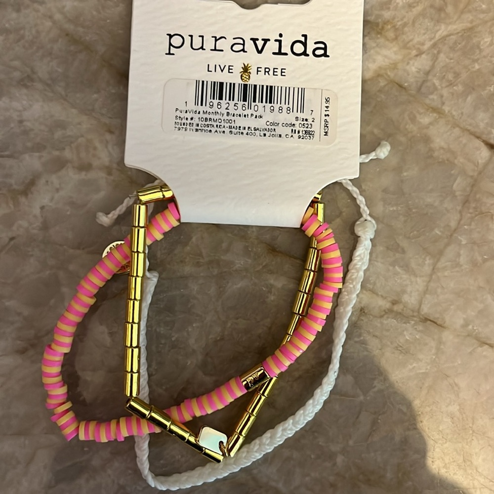 💕HP💕NWT! PuraVida bracelet pack -1 Heishi Disc, 1 metal stretch, 1 white woven - Picture 2 of 2